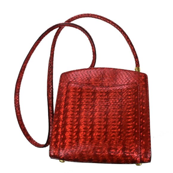 CELINE Logo Shoulder Bag Exotic Leather Red GHW - Picture 1 of 16